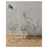 CRYSTAL STEMWARE, GRADUATED SIZES, ETCHED