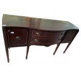 WOOD SIDEBOARD, BOW FRONT, TWO CENTRAL DRAWERS,