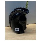 BLACK CERAMIC HORSE HEAD VASE, STYLIZED MANE,