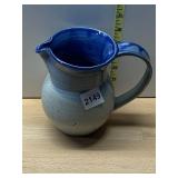 STUDIO ART POTTERY PITCHER, TWO-TONE BLUE AND