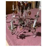 CHANDELIER, METAL FRAME, AMBER AND CLEAR GLASS