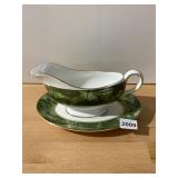 AYNSLEY BONE CHINA GRAVY BOAT W/ ATTACHED