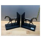 CAST METAL HORSE BOOKENDS, BLACK FINISH, STYLIZED