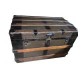 DOME TOP TRUNK, METAL AND WOOD SLAT CONSTRUCTION,