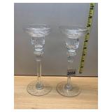 CRYSTAL CANDLESTICKS, ETCHED FLORAL MOTIF,