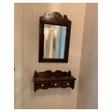 WOOD WALL MIRROR W/ GILT EAGLE CREST, MATCHING