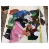ASSORTED STAINED GLASS SCRAPS, VARIOUS TEXTURES,