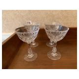 CRYSTAL CHAMPAGNE COUPES, CUT GLASS, FACETED