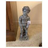 CAST STONE GARDEN STATUE, BOY FIGURE, GREY