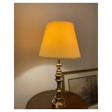 BRASS TABLE LAMP, COLUMNAR BASE, PLEATED FABRIC