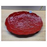 ITALIAN CERAMIC SERVING PLATTER, RED LEAF