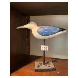WOODEN SEAGULL DECOY, HAND-PAINTED, BLUE AND