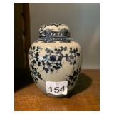 CERAMIC GINGER JAR, BLUE AND WHITE FLORAL