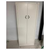 METAL STORAGE CABINET, TWO DOORS, CHROME HANDLES,