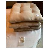 TUFTED CHAIR CUSHIONS, BEIGE FABRIC, TIE BACKS,