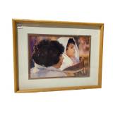 WATERCOLOR PAINTING, MOTHER AND CHILD, SIGNED F.