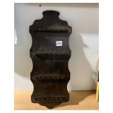 DARK STAINED WOOD WALL MOUNTED DISPLAY STOOL,