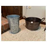 GALVANIZED METAL BUCKET, BRONZE-TONE METAL BASKET
