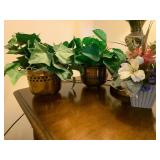BRASS PLANTERS, PIERCED HEART AND ARCH MOTIFS,