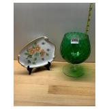 HAND-PAINTED PORCELAIN DISH W/ FLORAL MOTIF,