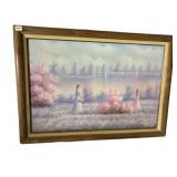 OIL ON CANVAS, LANDSCAPE SCENE W/ FIGURES, SIGNED
