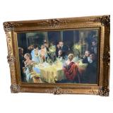 OIL ON CANVAS, DINNER PARTY SCENE, FIGURATIVE,