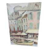 VENICE WATER PRINT, CANAL SCENE, BOATS, STRETCHED
