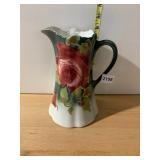 PORCELAIN PITCHER, HAND-PAINTED RED ROSE MOTIF,