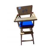 WOODEN DOLL HIGH CHAIR, OAK FINISH, HAND-PAINTED