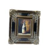OIL ON CANVAS, WINE BOTTLE STILL LIFE, HEAVILY