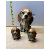 CERAMIC DOG FIGURINES, MOTHER DOG W/ TWO PUPPIES
