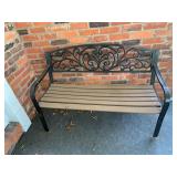 GARDEN BENCH, METAL FRAME, SCROLLWORK BACK, FAUX