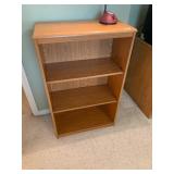 LAMINATE BOOKSHELF, OAK FINISH, THREE ADJUSTABLE