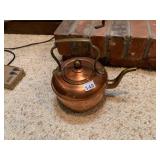 COPPER TEA KETTLE, BRASS HANDLE, BRASS SPOUT,