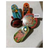 ASSORTED METAL TOYS, INCLUDES CLOWN SPINNING TOP,