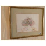 BERTRAND, FLORAL STILL LIFE, WATERCOLOR PRINT,