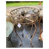 WROUGHT IRON STAND, RUSTED FINISH, CIRCULAR TOP,