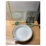 CERAMIC SERVING BOWL, YELLOW AND GREY FLORAL