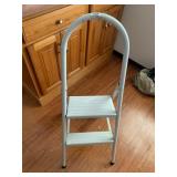 METAL STEP STOOL, WHITE FINISH, TWO STEPS, ARCHED