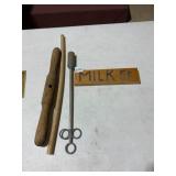 VINTAGE KITCHEN TOOLS, INCLUDES WOODEN DOUGH