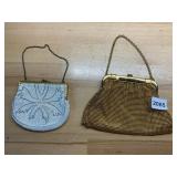 WHITING & DAVIS GOLD MESH EVENING BAG, BEADED