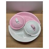 CERAMIC LEAF-SHAPED SERVING DISH, PINK AND WHITE,