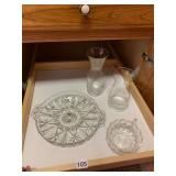 PRESSED GLASS SERVING PIECES, INCLUDES DIVIDED