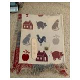 WOVEN COTTON THROW BLANKET, FARMHOUSE MOTIF,