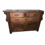 QUARTER SAWN OAK SIDEBOARD, MISSION STYLE, CARVED