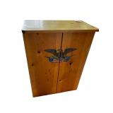 PINE CABINET, DUAL DOORS, EAGLE AND FLAG DECAL,