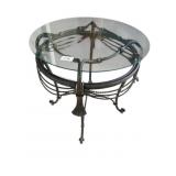 WROUGHT IRON ACCENT TABLE, CIRCULAR GLASS TOP,