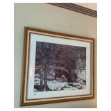 WATERMILL PHOTOGRAPHIC PRINT, WINTER SCENE, WOOD