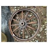 WOODEN WAGON WHEEL, SPOKED DESIGN, METAL HUB,