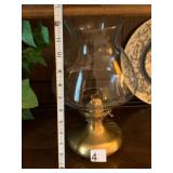 BRASS OIL LAMP, CLEAR GLASS HURRICANE SHADE,